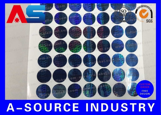 Blauwe aangepaste holografische stickers met beveiligingscodes en serienummers.