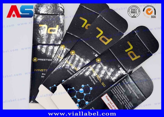Glanzende gouden folie Tabletten Papierdoos Zwart Op maat gemaakte geprinte injectieolie 10 ml flacondozen